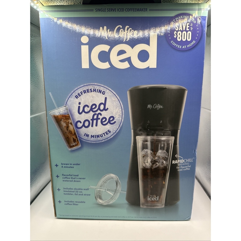 Mr.Coffee Iced Coffee Maker Single Serve Tumbler‎ with Reusable Filter